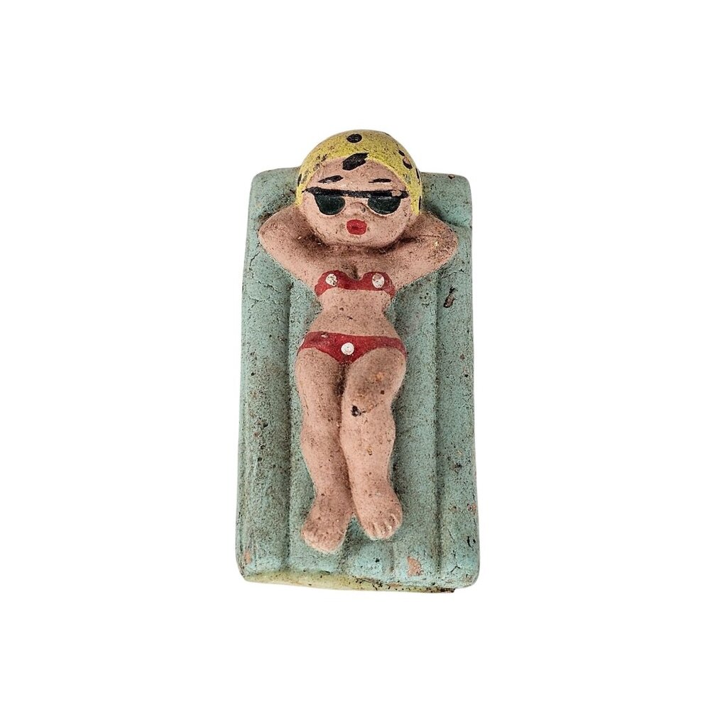 Vintage Spanish Mud People Sunbathing Girl In Bikini Figurine Terracotta